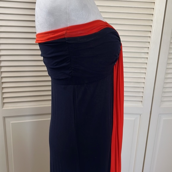 T-bags navy and orange color-block strapless maxi dress - Picture 7 of 9